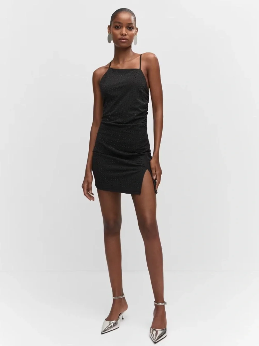 Mango Black Rhinestone Asymmetrical Mini Dress